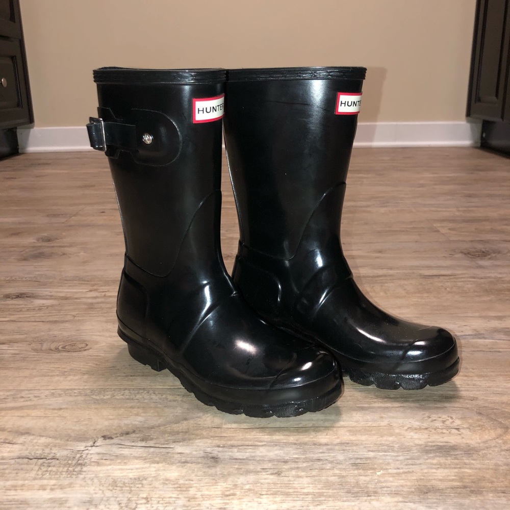 Short Gloss Hunter Boots - Black
